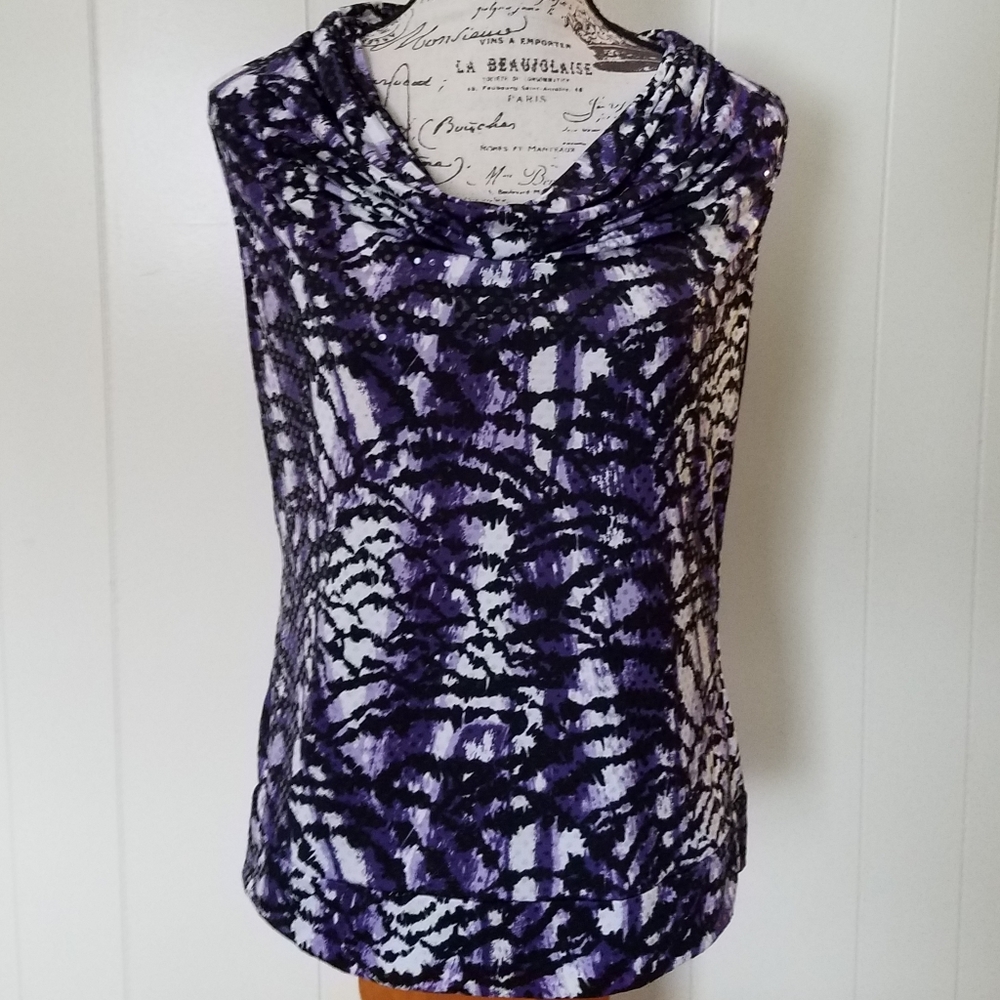 Cowlneck Sleeveless Animal Print Blouse